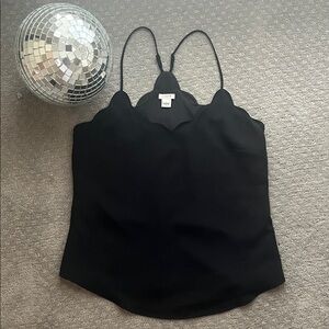 J.Crew Elegant Black Camisole with Scalloped Edges